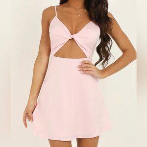 Showpo. small Hold You In My Palm Cutout Mini Dress in Baby Pink Satin